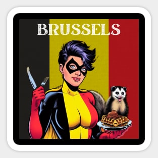 Brussels Female Comic Book Superhero Waffles and Possum Sticker